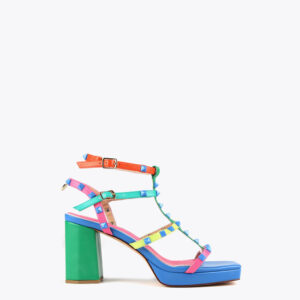 Sandalia de tacón con tiras multicolor